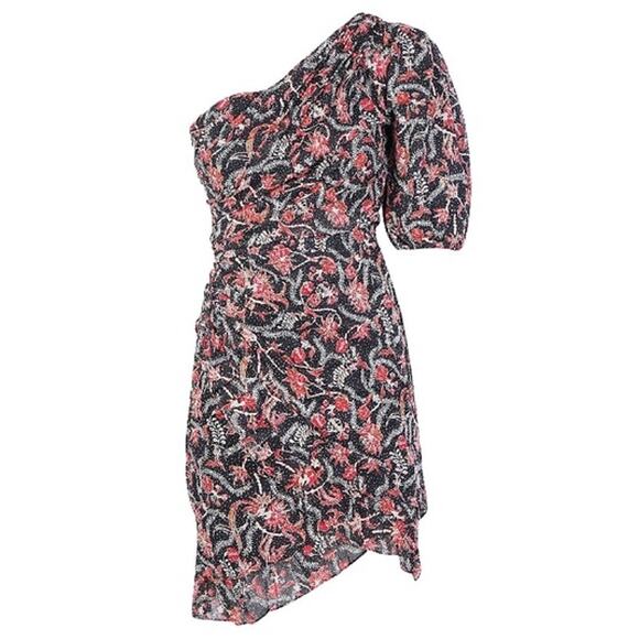 Isabel Marant Etoile Esther Dress Size XS One Shoulder‎ Printed Mini Ruffle Hem - Picture 3 of 16